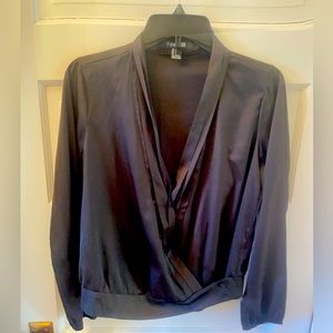 Women’s low cut black satin blouse